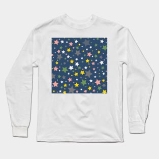 Colourful Constellation of Stars on Blue Background Long Sleeve T-Shirt